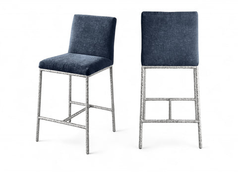 Florence Navy Chenille Fabric Upholstered Counter Stool , 2-Piece (Style 2)