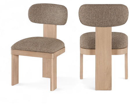 Tessa Brown Linen Textured Fabric Upholstered Dining Chair , 2-Piece (Style 1)