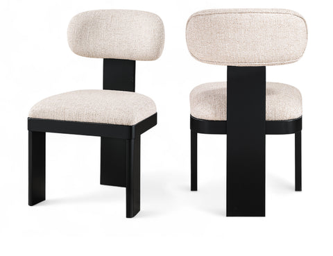 Tessa Beige Linen Textured Fabric Upholstered Dining Chair , 2-Piece (Style 1)