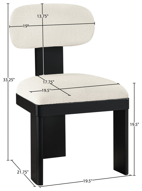 Tessa Cream Linen Textured Fabric Upholstered Dining Chair , 2-Piece (Style 2)