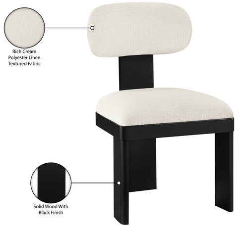 Tessa Cream Linen Textured Fabric Upholstered Dining Chair , 2-Piece (Style 2)