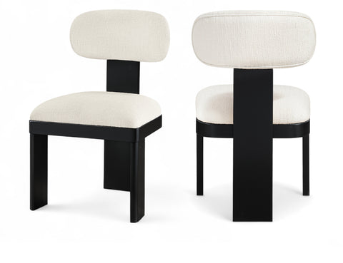 Tessa Cream Linen Textured Fabric Upholstered Dining Chair , 2-Piece (Style 2)