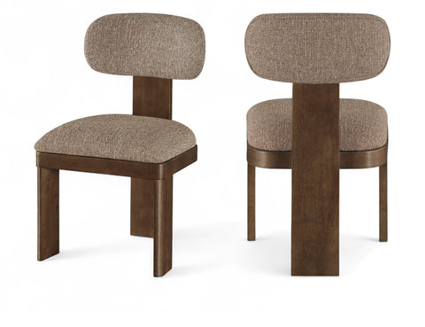 Tessa Brown Linen Textured Fabric Upholstered Dining Chair , 2-Piece (Style 2)