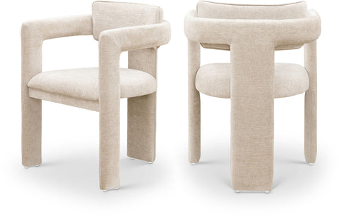 Urban Beige Chenille Fabric Upholstered Dining Chair, 2-Piece