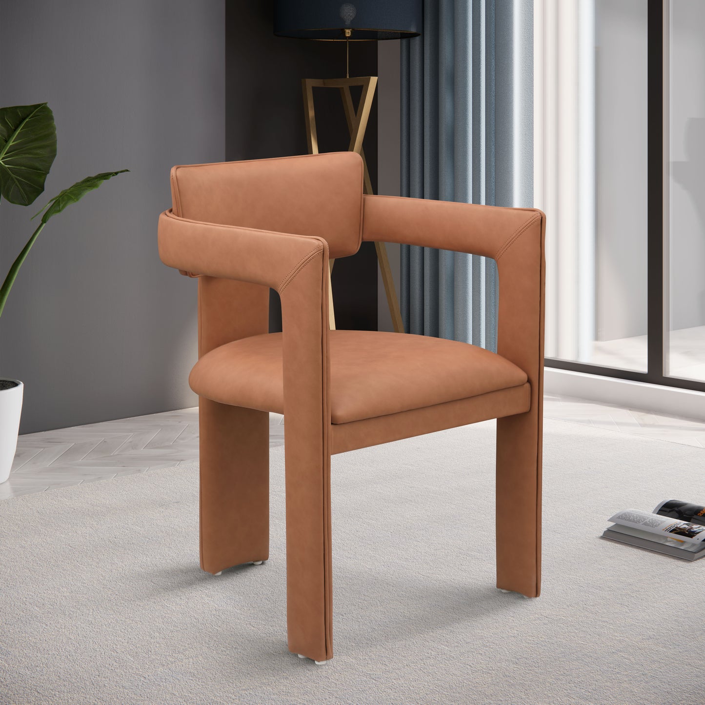 genesis cognac vegan leather dining chair