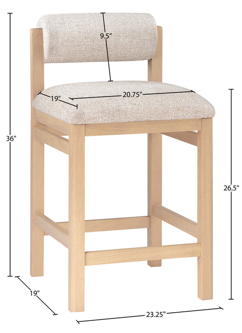 Marlow Beige Linen Textured Fabric Upholstered Counter Stool, 1 Piece