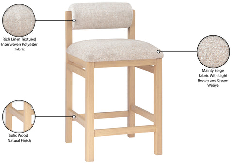 Marlow Beige Linen Textured Fabric Upholstered Counter Stool, 1 Piece