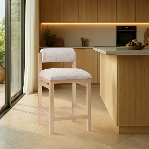 Marlow Beige Linen Textured Fabric Upholstered Counter Stool, 1 Piece