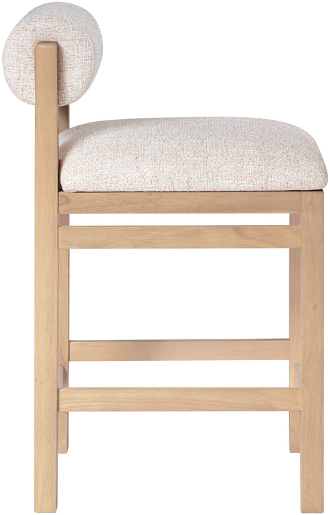 Marlow Beige Linen Textured Fabric Upholstered Counter Stool, 1 Piece