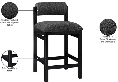 Marlow Black Linen Textured Fabric Upholstered Counter Stool, 1 Piece