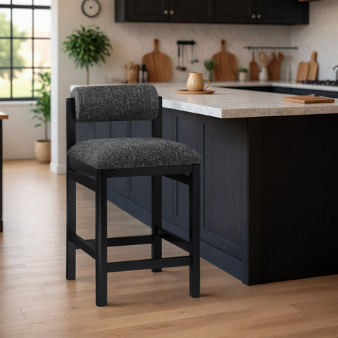 Marlow Black Linen Textured Fabric Upholstered Counter Stool, 1 Piece