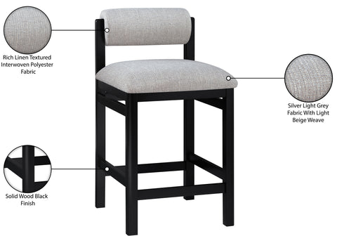 Marlow Grey Linen Textured Fabric Upholstered Counter Stool, 1 Piece