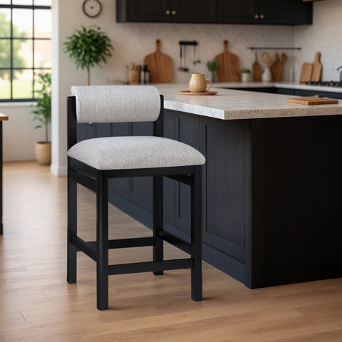 Marlow Grey Linen Textured Fabric Upholstered Counter Stool, 1 Piece