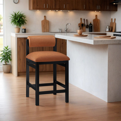 Marlow Cognac Vegan Leather Upholstered Counter Stool , 1 Piece (Style 2)