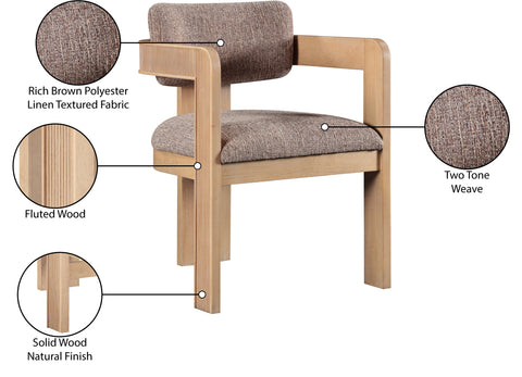 Selene Brown Linen Textured Fabric Upholstered Dining Chair, 2-Piece