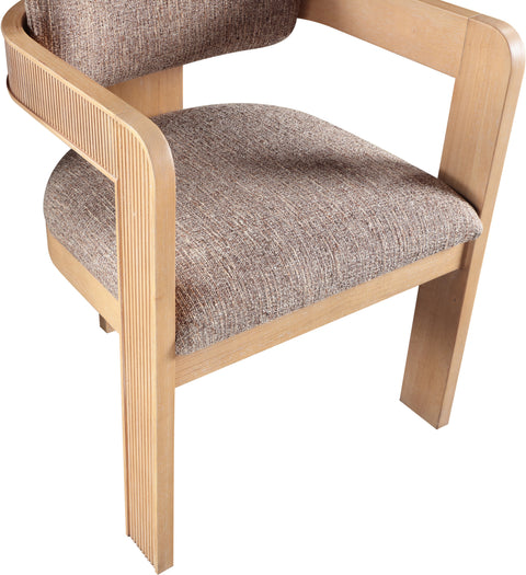 Selene Brown Linen Textured Fabric Upholstered Dining Chair, 2-Piece