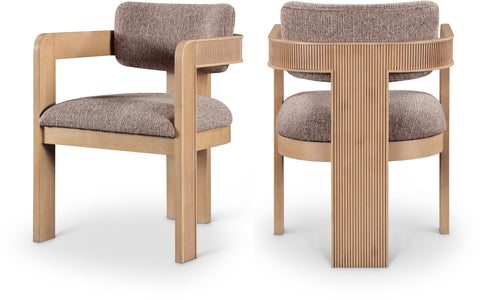 Selene Brown Linen Textured Fabric Upholstered Dining Chair, 2-Piece