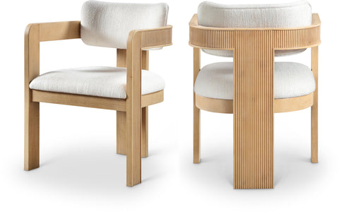 Selene Cream Linen Textured Fabric Upholstered Dining Chair , 2-Piece (Style 1)