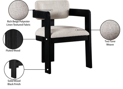 Selene Beige Linen Textured Fabric Upholstered Dining Chair , 2-Piece (Style 2)