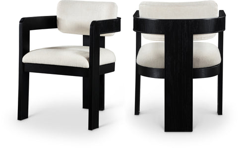 Selene Cream Linen Textured Fabric Upholstered Dining Chair , 2-Piece (Style 2)