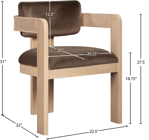 Selene Brown Velvet Upholstered Dining Chair, 2-Piece