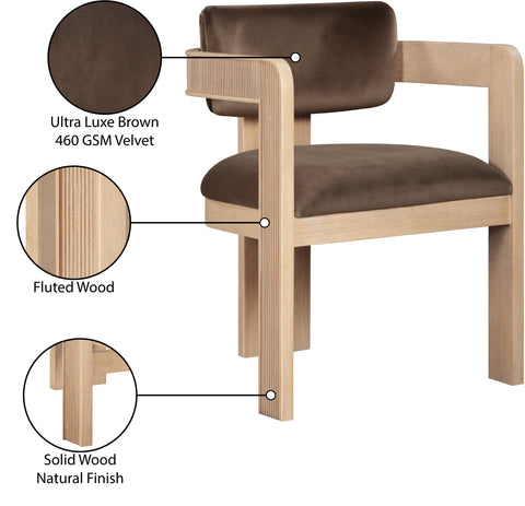 Selene Brown Velvet Upholstered Dining Chair, 2-Piece
