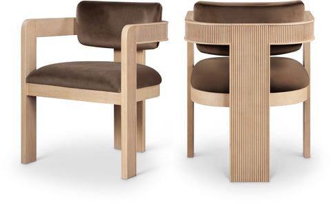 Selene Brown Velvet Upholstered Dining Chair, 2-Piece
