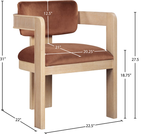 Selene Cognac Velvet Upholstered Dining Chair , 2-Piece (Style 1)
