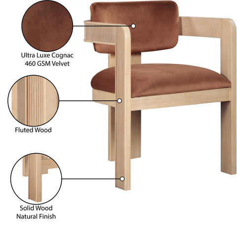 Selene Cognac Velvet Upholstered Dining Chair , 2-Piece (Style 1)