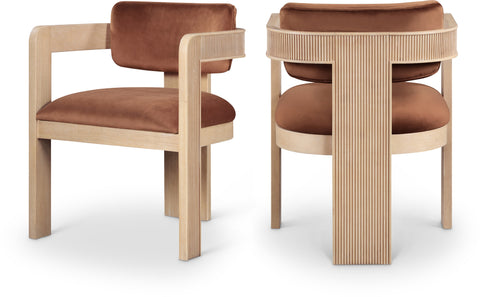 Selene Cognac Velvet Upholstered Dining Chair , 2-Piece (Style 1)
