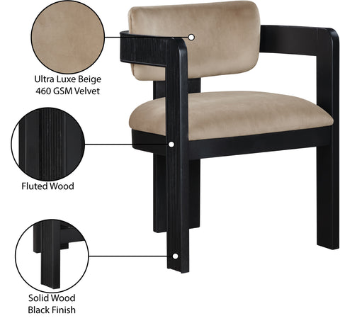 Selene Beige Velvet Upholstered Dining Chair , 2-Piece (Style 1)