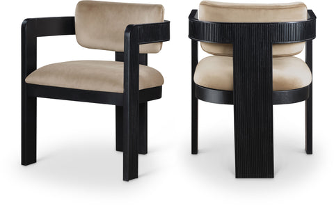 Selene Beige Velvet Upholstered Dining Chair , 2-Piece (Style 1)