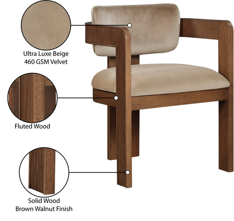 Selene Beige Velvet Upholstered Dining Chair , 2-Piece (Style 2)