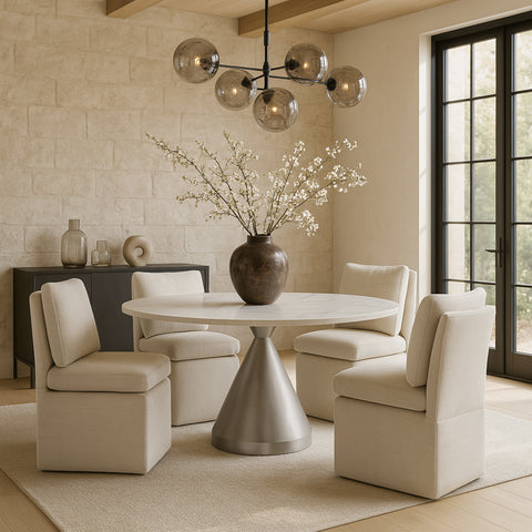 Vale Beige Linen Textured Performance Fabric Upholstered Dining Chair, 2-Piece