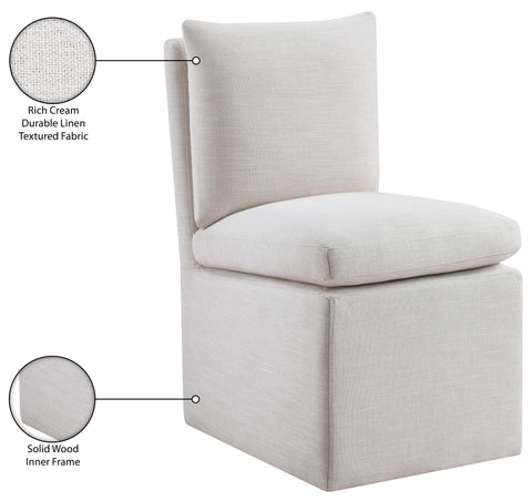 Vale Cream Linen Textured Performance Fabric Upholstered Dining Chair, 2-Piece
