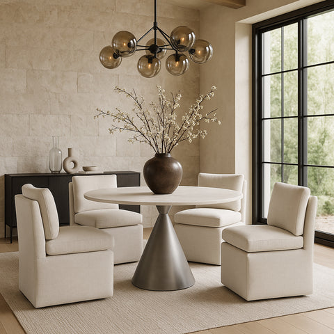 Vale Cream Linen Textured Performance Fabric Upholstered Dining Chair, 2-Piece