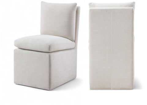 Vale Cream Linen Textured Performance Fabric Upholstered Dining Chair, 2-Piece