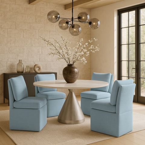 Vale Blue Light Linen Textured Performance Fabric Upholstered Dining Chair Light Blue , 2-Piece