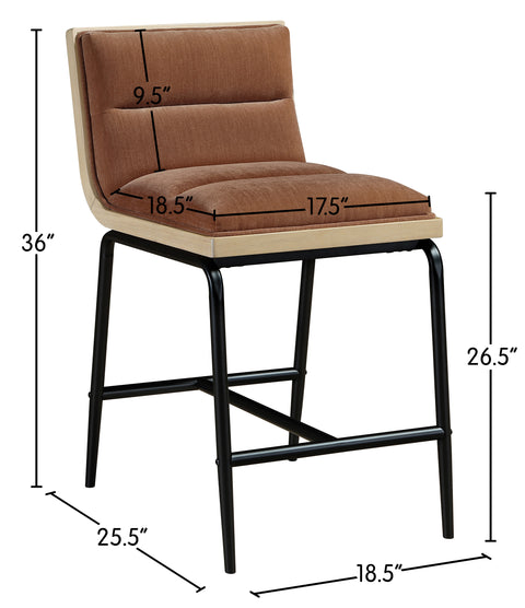 Waverly Cognac Fabric Upholstered Counter Stool, 2-Piece