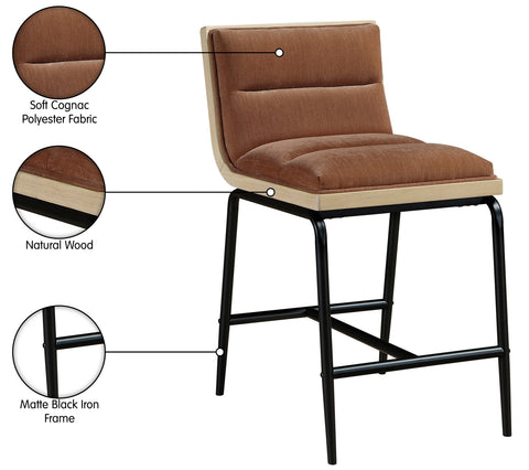 Waverly Cognac Fabric Upholstered Counter Stool, 2-Piece