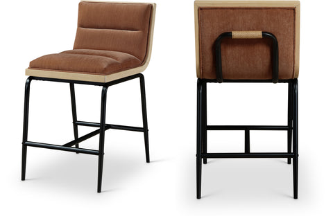 Waverly Cognac Fabric Upholstered Counter Stool, 2-Piece