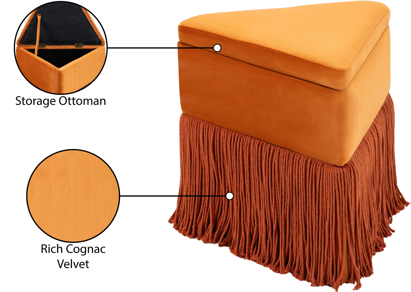 drew cognac velvet ottoman/stool