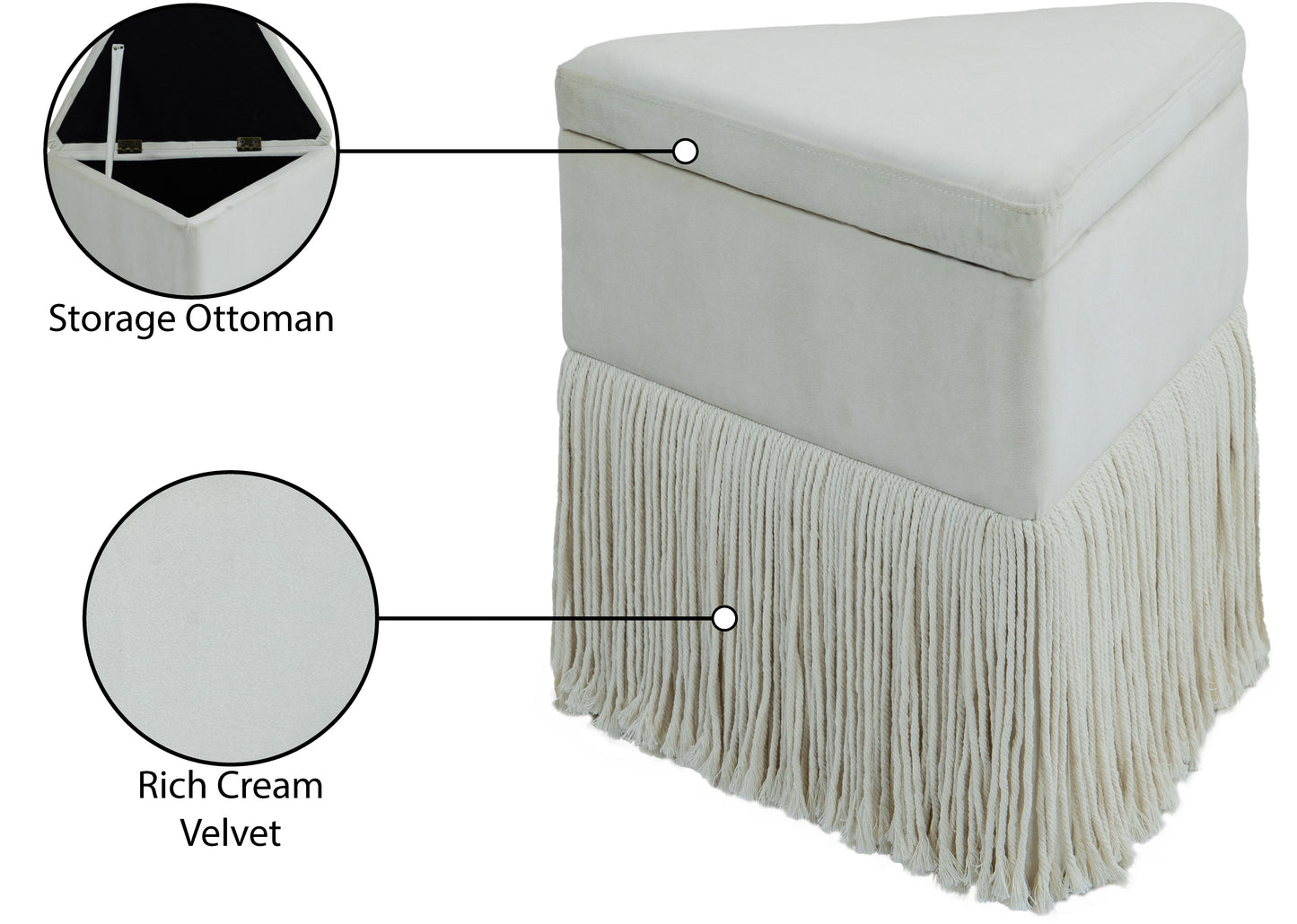 drew cream velvet ottoman/stool