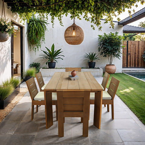 Zadie Natural 78.75 Teak Wood Outdoor Patio Dining Table, 1 Piece
