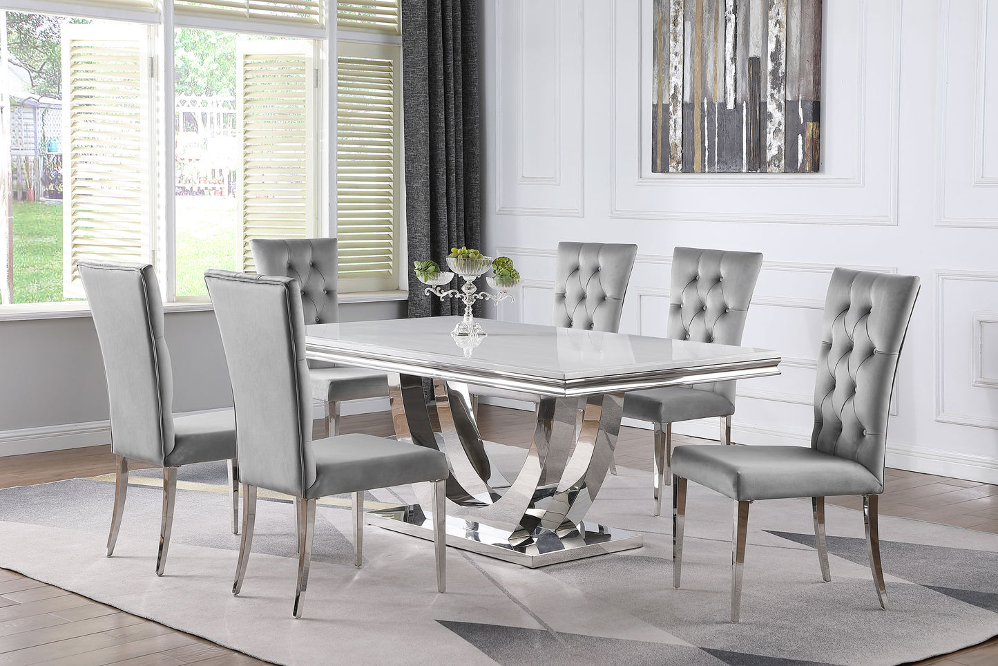carmelia 7-piece rectangular dining table set grey and chromegrey