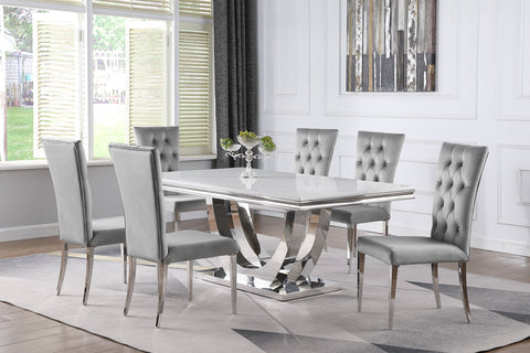 Carmelia 7-piece Rectangular Dining Table Set Grey and ChromeGrey