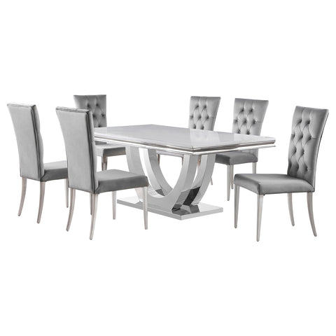 Carmelia 7-piece Rectangular Dining Table Set Grey and ChromeGrey