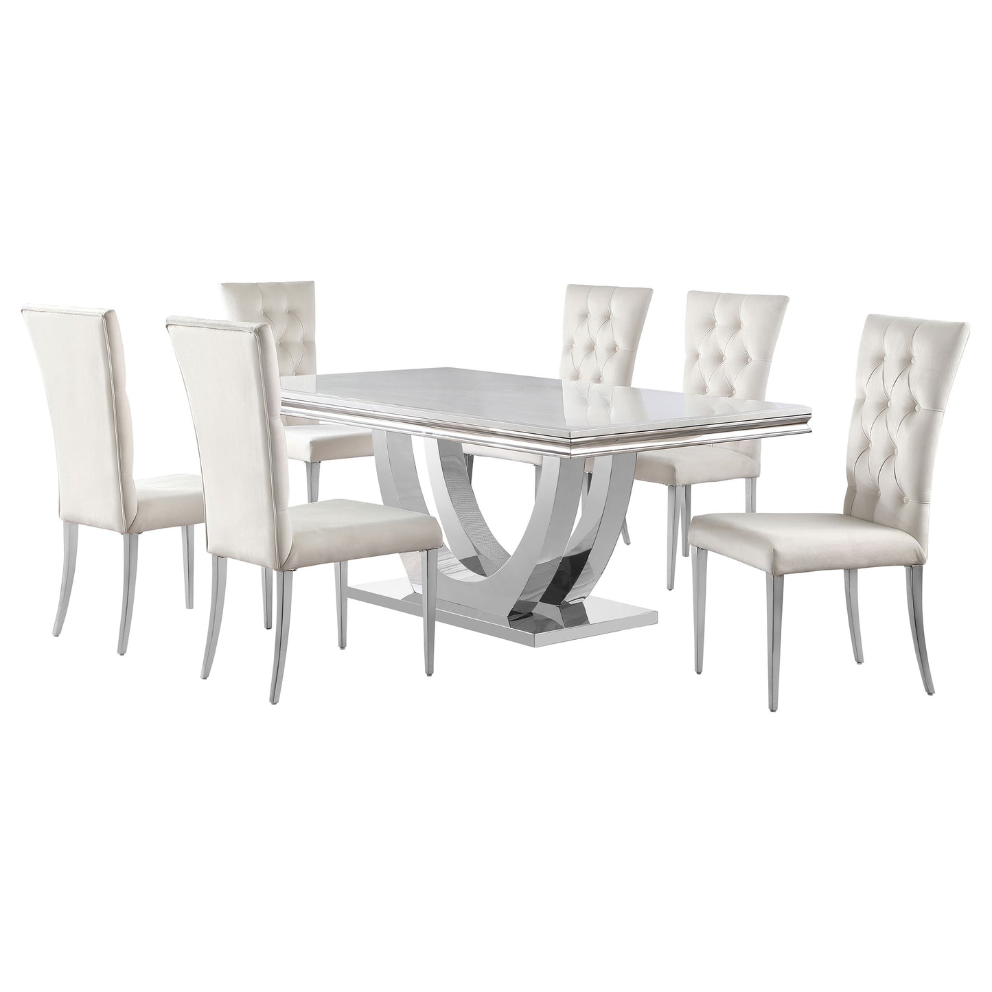carmelia 7-piece rectangular dining table set white and chromewhite