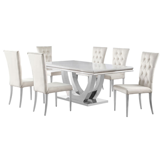 Carmelia 7-piece Rectangular Dining Table Set White and ChromeWhite