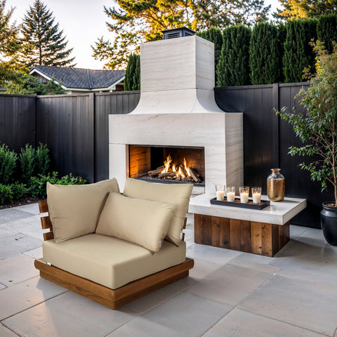 Zadie Tan Water Resistant Fabric Upholstered Outdoor Patio Modular Corner Chair, 1 Piece